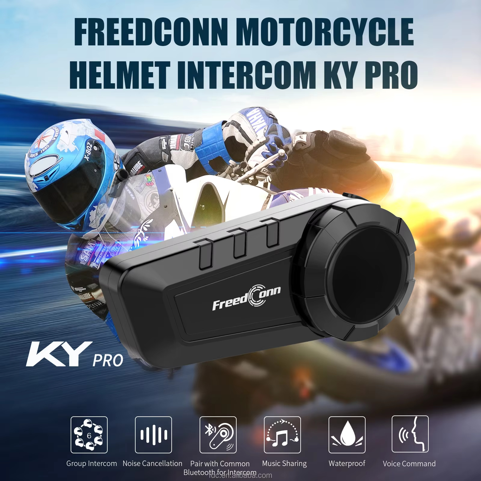 Detail-02 Ky-pro series - 2-6 Riders Intercom Headset BT Version 5.1 6 Riders 1000 Meters Motorcycle Bluetooth Intercom Headset - Image 2