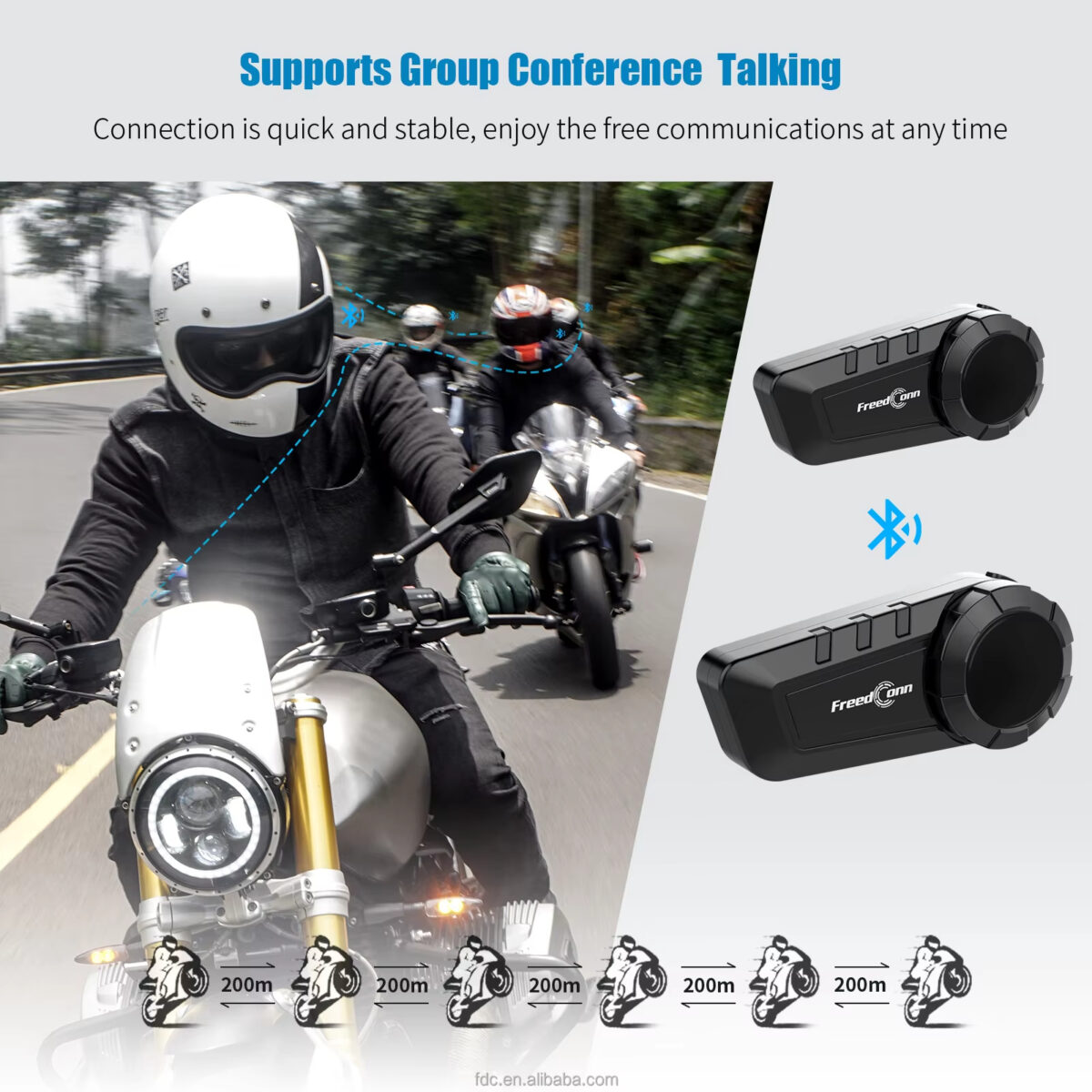 Ky-pro series - 2-6 Riders Intercom Headset BT Version 5.1 6 Riders 1000 Meters Motorcycle Bluetooth Intercom Headset - Image 5