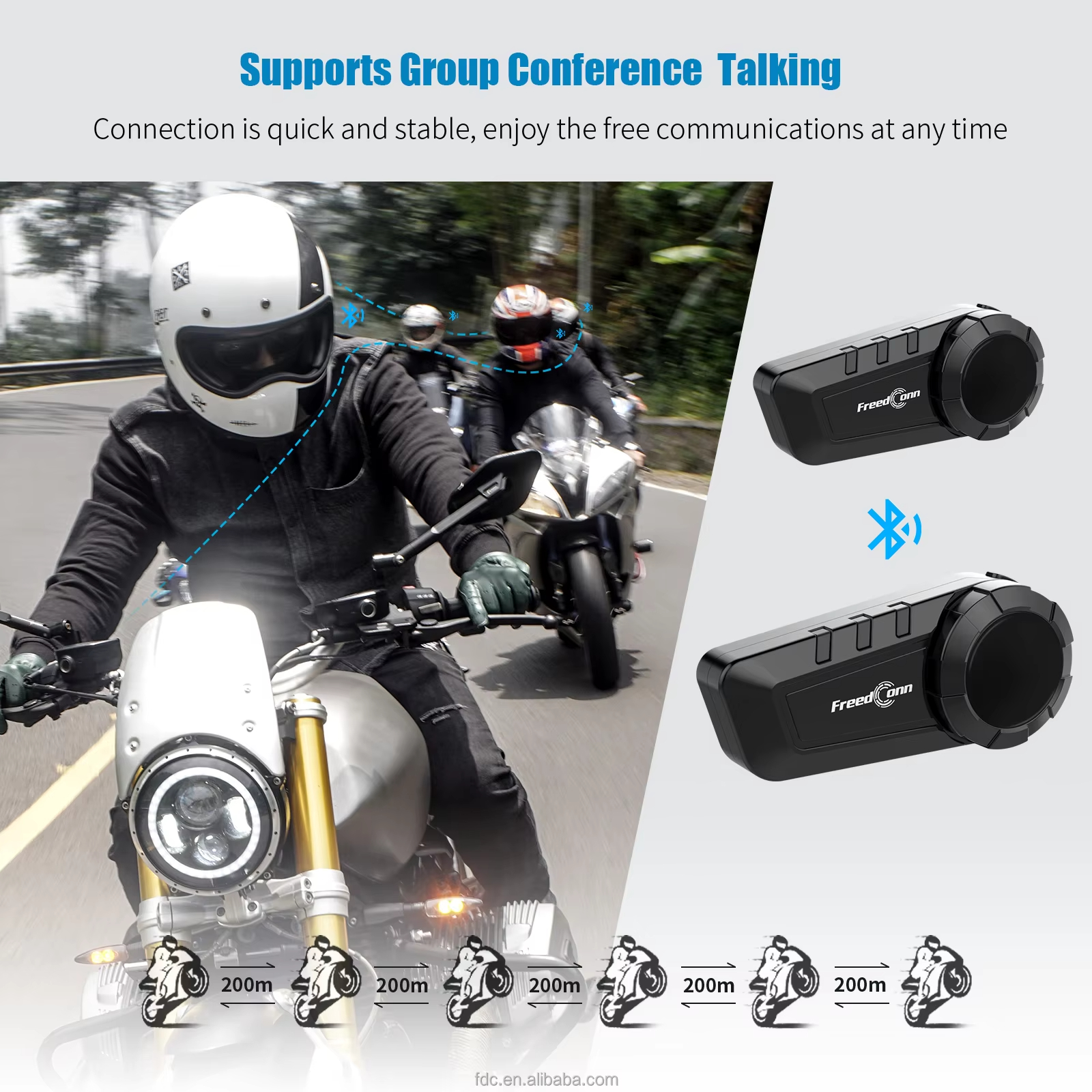 Detail-05 Ky-pro series - 2-6 Riders Intercom Headset BT Version 5.1 6 Riders 1000 Meters Motorcycle Bluetooth Intercom Headset - Image 5