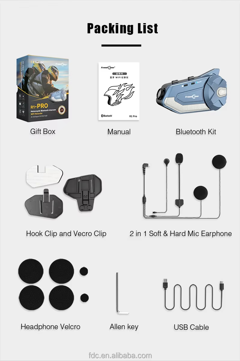 Detail-10-FreedConn R1 Pro 2K WIFI Bluetooth Intercom Headset Helmet Cameras for Motorcycles R1-pro 6 Riders 200 Meters Talking DVR Motorcycle Camera with Bluetooth Intercom - Image 10