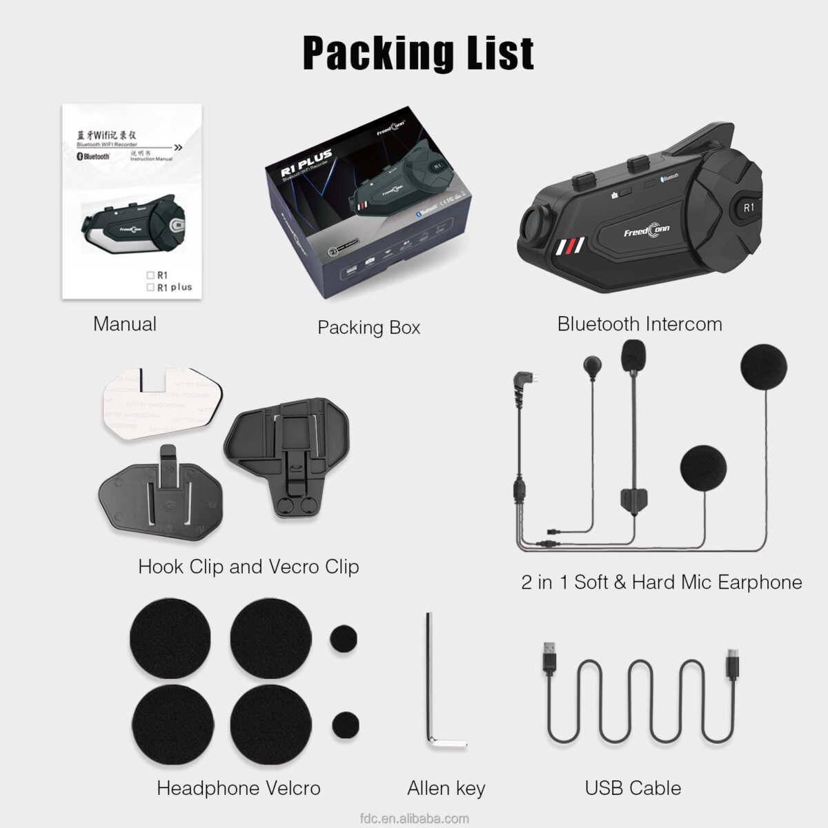 FreedConn R1-PLUS 1080P HD Camera Recorder Recorder With Bluetooth 6-Way 1000 Meters Group Intercom Helmet Camera Headset - Image 21