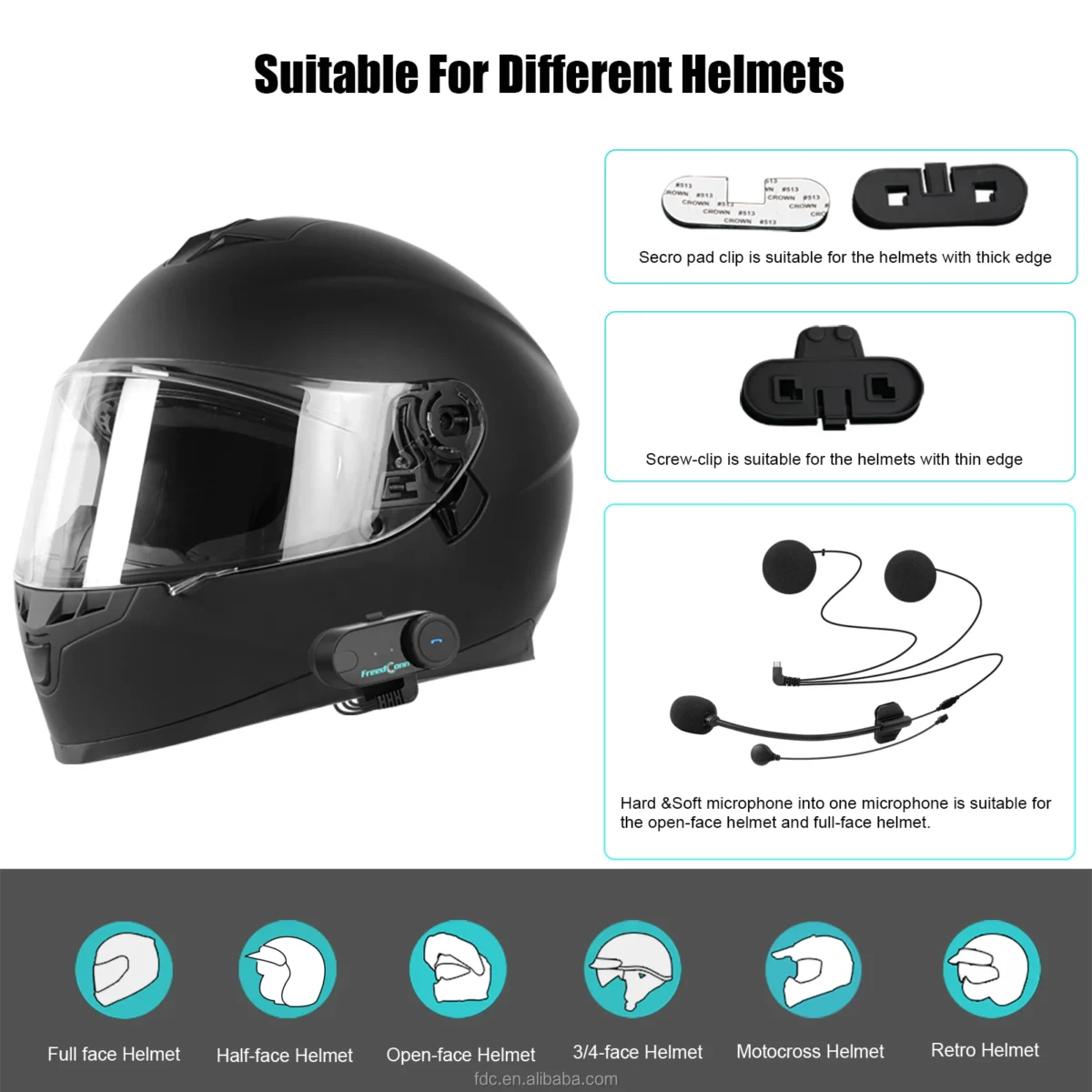 T-COM VB Motorcycle Bluetooth Helmet Full-Duplex Intercom Headset 2-3 Riders Connect Moto Cascos Para Capacete Music - Image 6